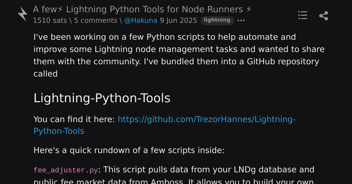 A few⚡️ Lightning Python Tools for Node Runners ⚡️ \ stacker news ...