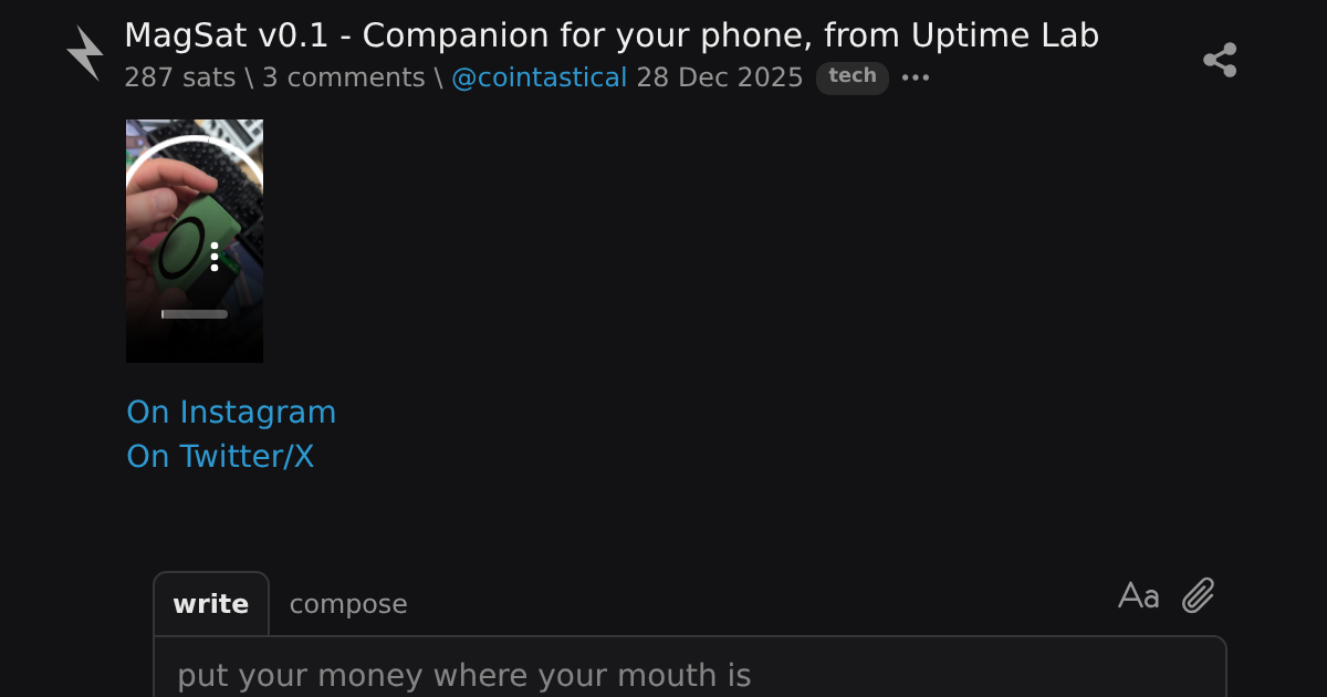 MagSat v0.1 - Companion for your phone, from Uptime Lab \ stacker news