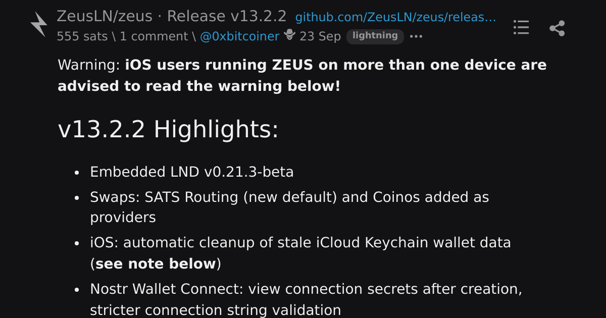 ZeusLN/zeus · Release v13.2.2 \ stacker news