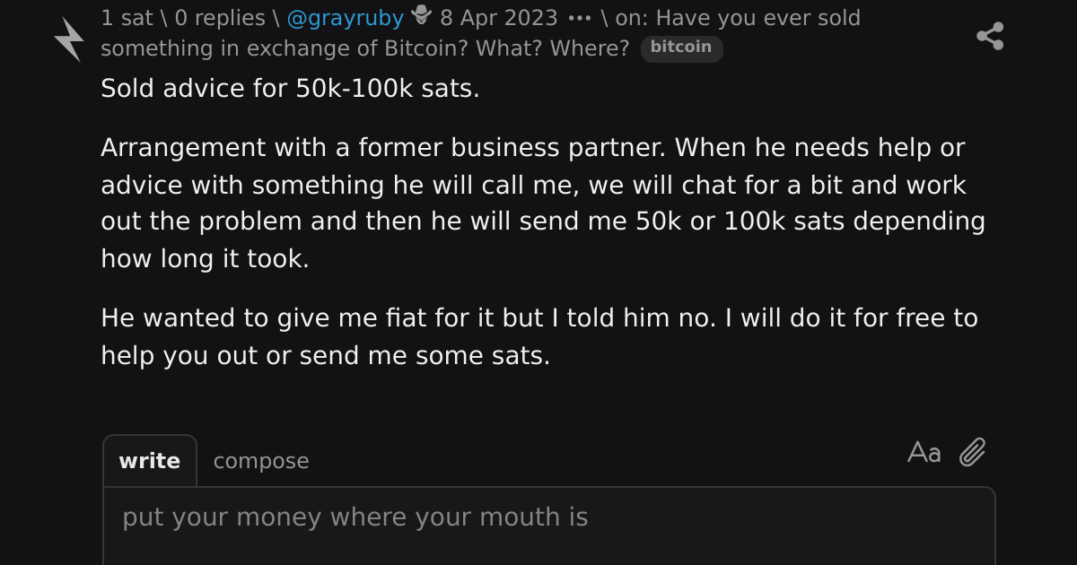 reply on: Have you ever sold something in exchange of Bitcoin? What ...