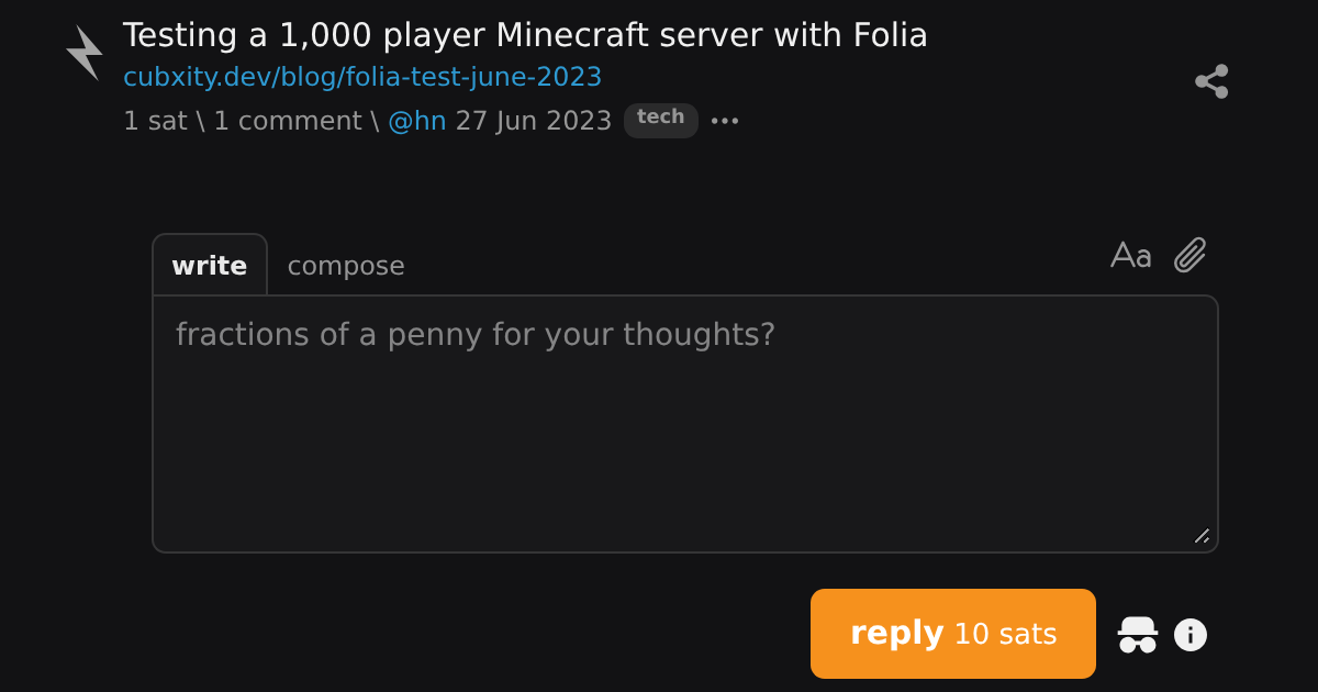 Testing a 1,000 player Minecraft server with Folia \ stacker news