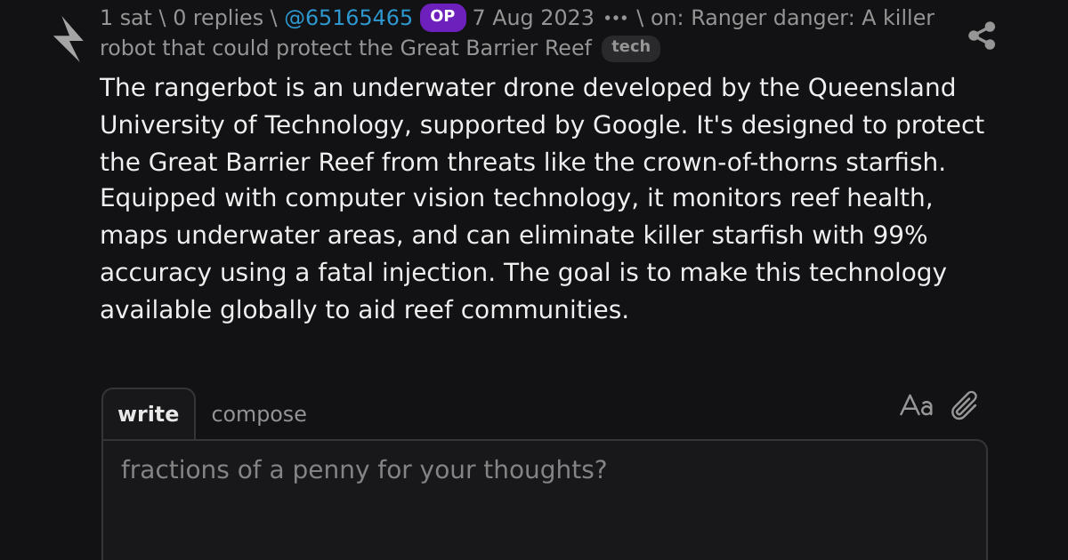 reply on: Ranger danger: A killer robot that could protect the Great ...