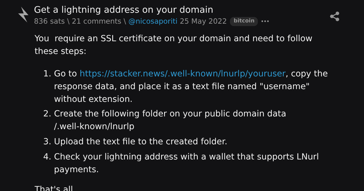 Get a lightning address on your domain \ stacker news