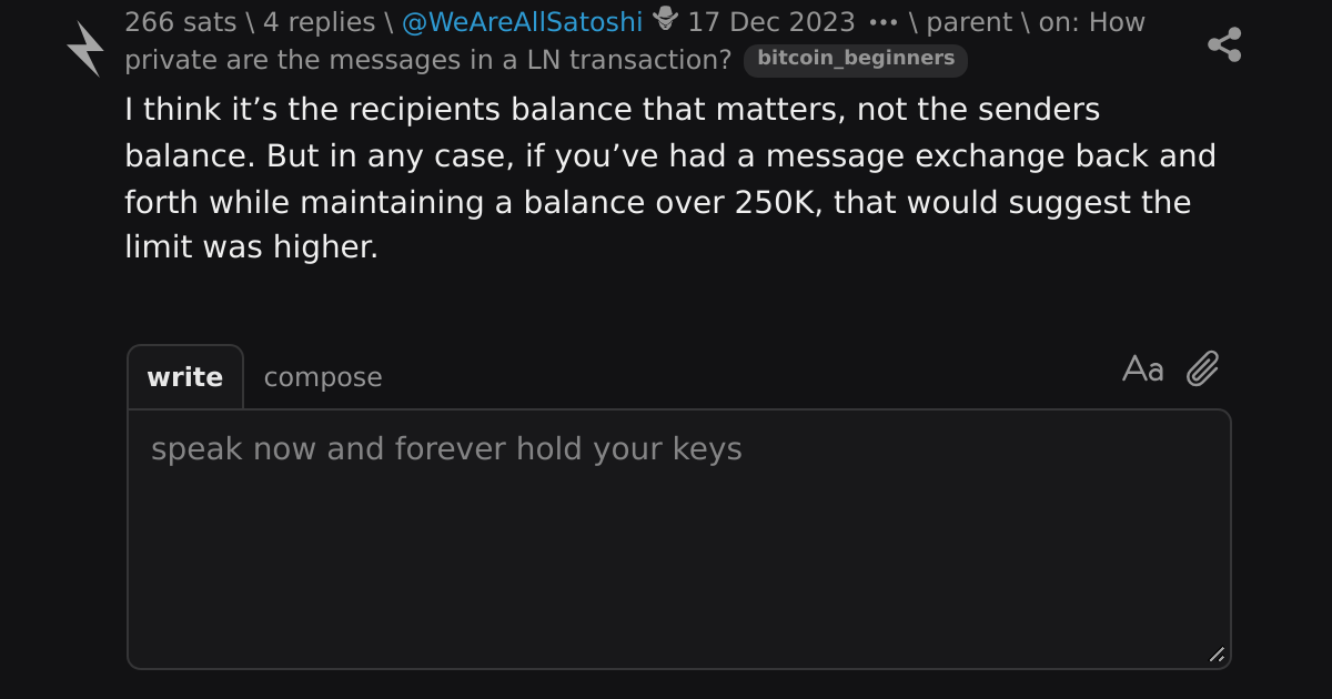 reply on: How private are the messages in a LN transaction? \ stacker news