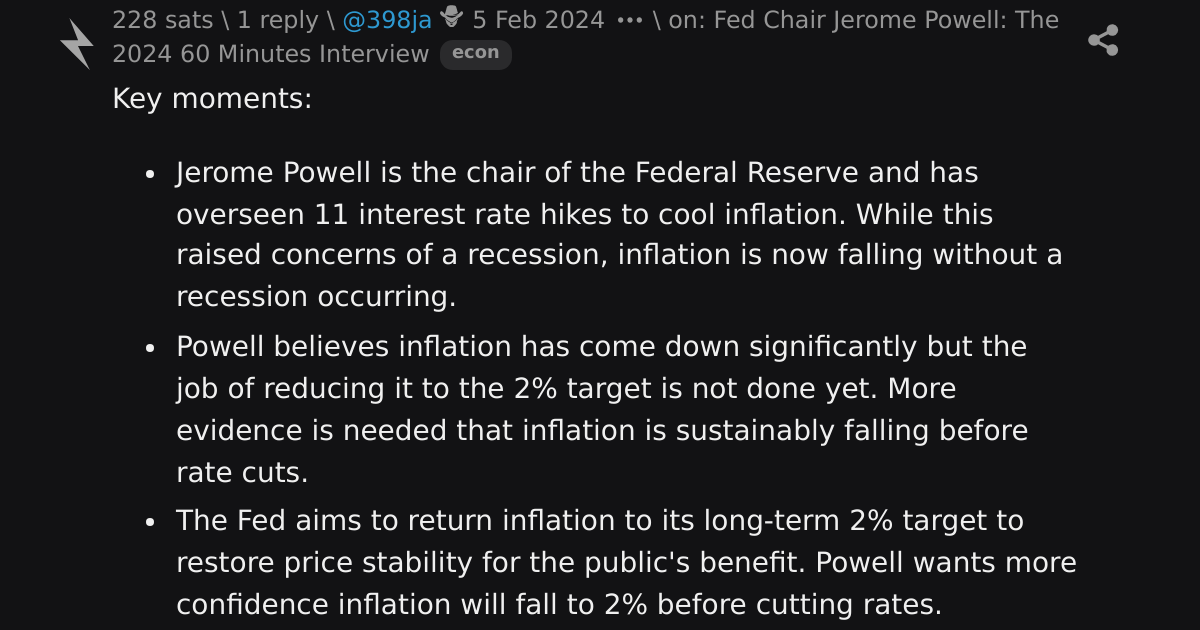 reply on: Fed Chair Jerome Powell: The 2024 60 Minutes Interview ...
