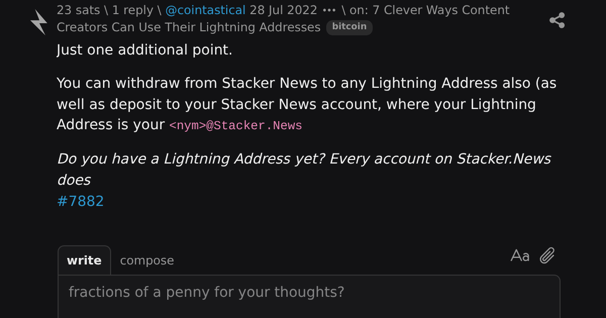 reply on: 7 Clever Ways Content Creators Can Use Their Lightning ...
