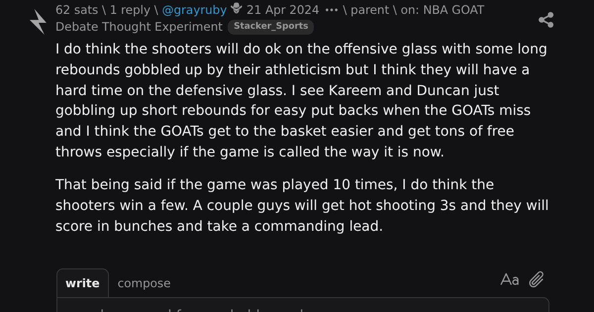 reply on: NBA GOAT Debate Thought Experiment \ stacker news ~Stacker_Sports