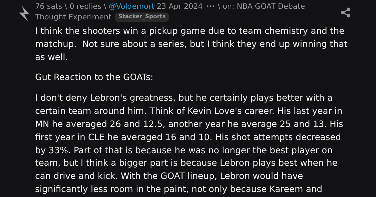 reply on: NBA GOAT Debate Thought Experiment \ stacker news ~Stacker_Sports