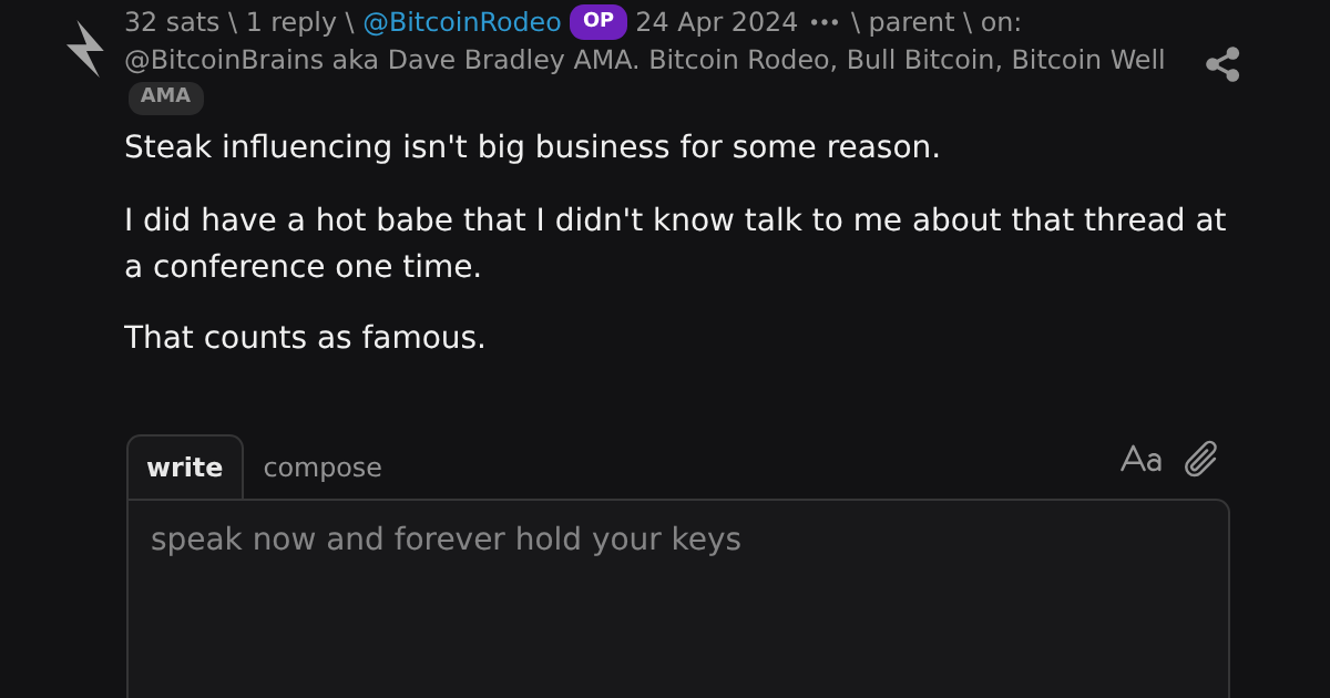 reply on: @BitcoinBrains aka Dave Bradley AMA. Bitcoin Rodeo, Bull ...