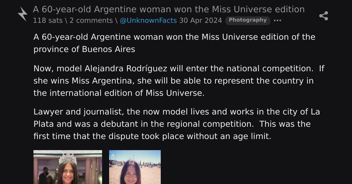 A 60-year-old Argentine woman won the Miss Universe edition \ stacker news