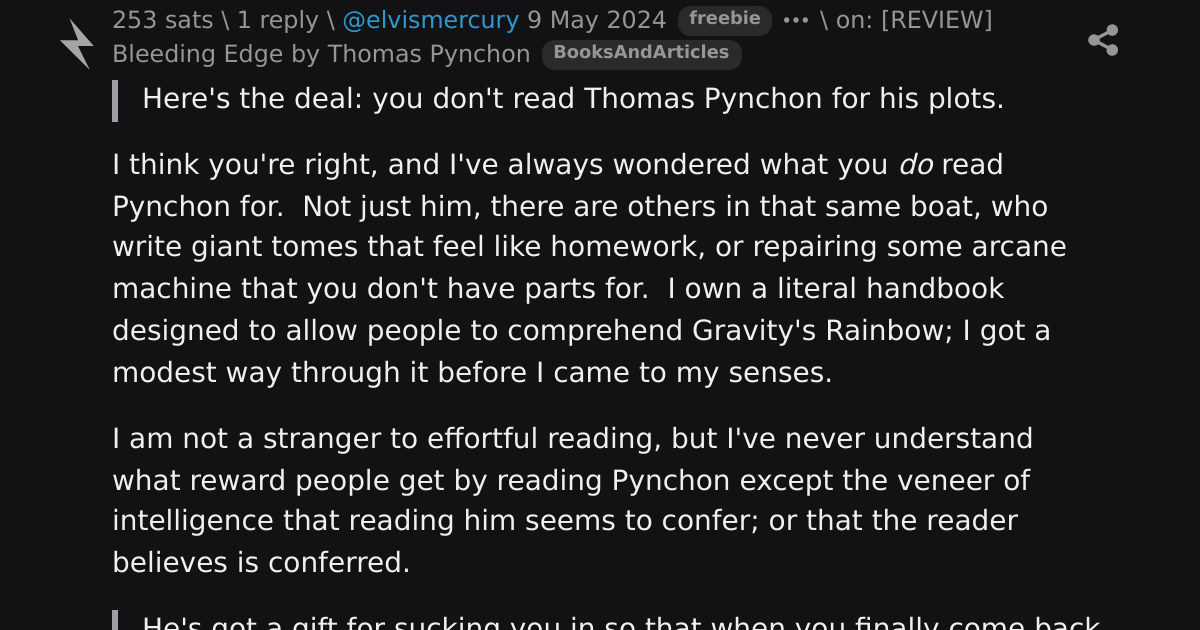 reply on [REVIEW] Bleeding Edge by Thomas Pynchon \ stacker