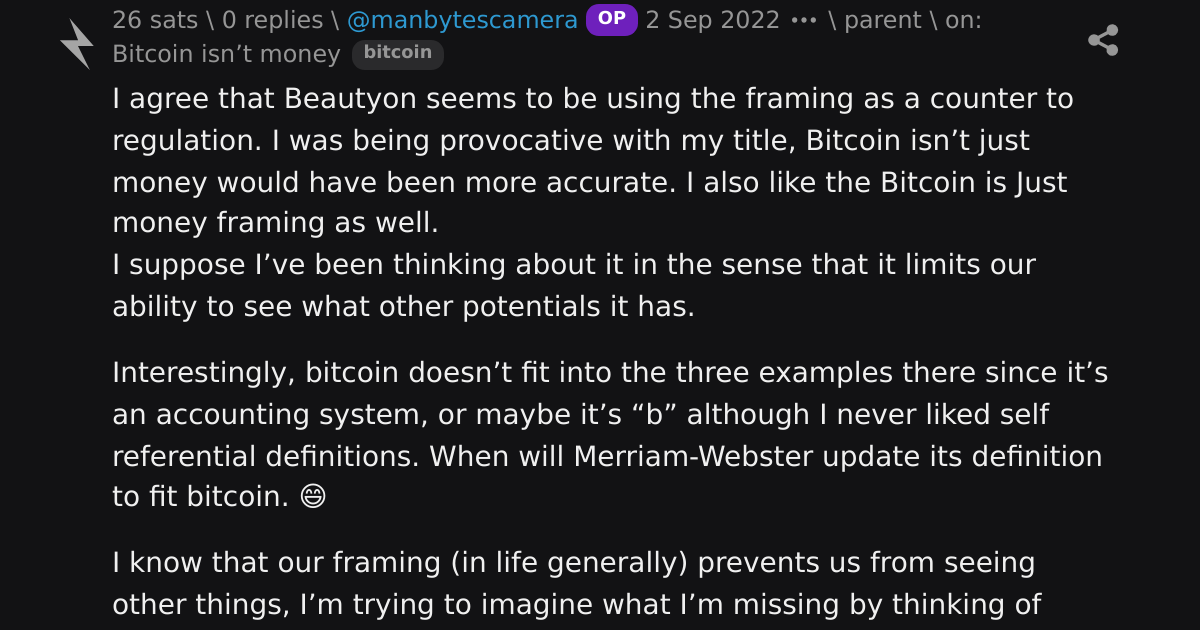 reply on: Bitcoin isn’t money \ stacker news ~bitcoin