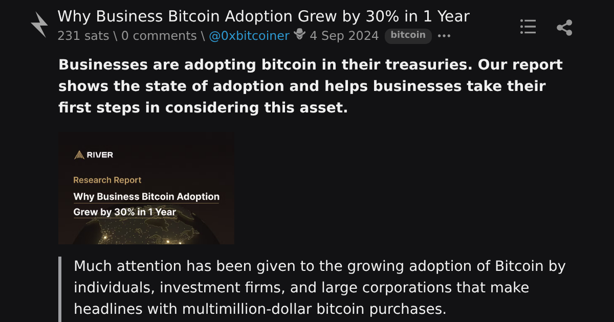 Why Business Bitcoin Adoption Grew by 30% in 1 Year \ stacker news