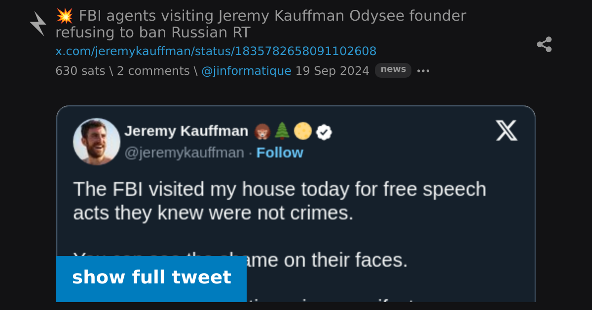  fbi agents visiting jeremy kauffman odysee founder refusing to ban