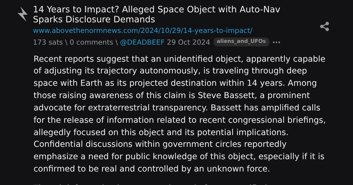 14 Years to Impact? Alleged Space Object with Auto-Nav Sparks ...