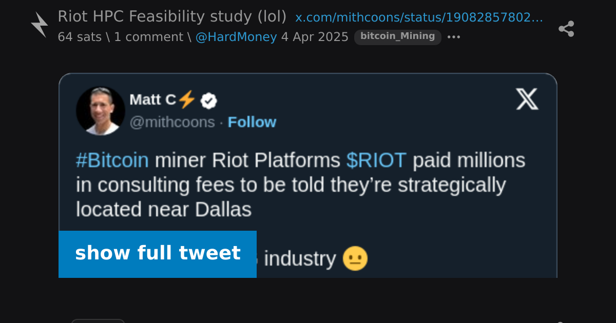 Riot HPC Feasibility study (lol) \ stacker news ~bitcoin_Mining