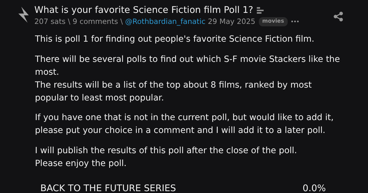 What is your favorite Science Fiction film Poll 1? \ stacker news